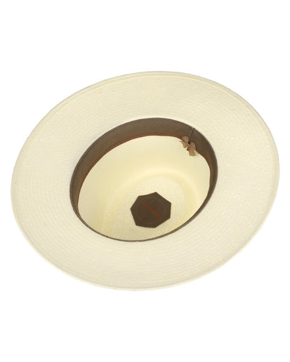 Bleached coloured Stetson Tokeen Toyo Traveller Straw Hat on white background 