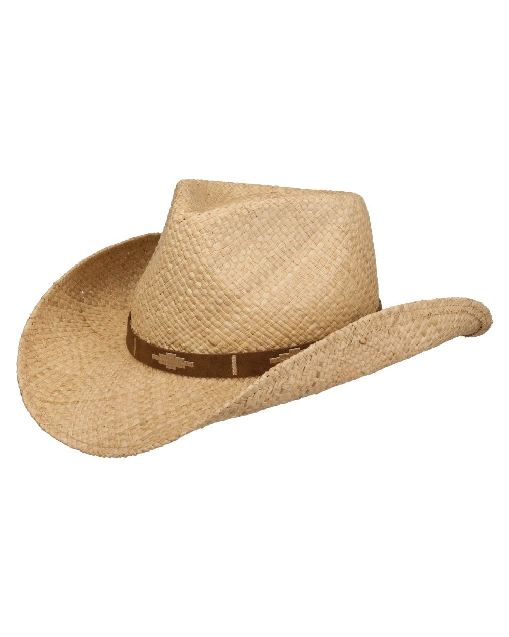 Natural coloured Stetson Western Raffia Straw Hat on white background 