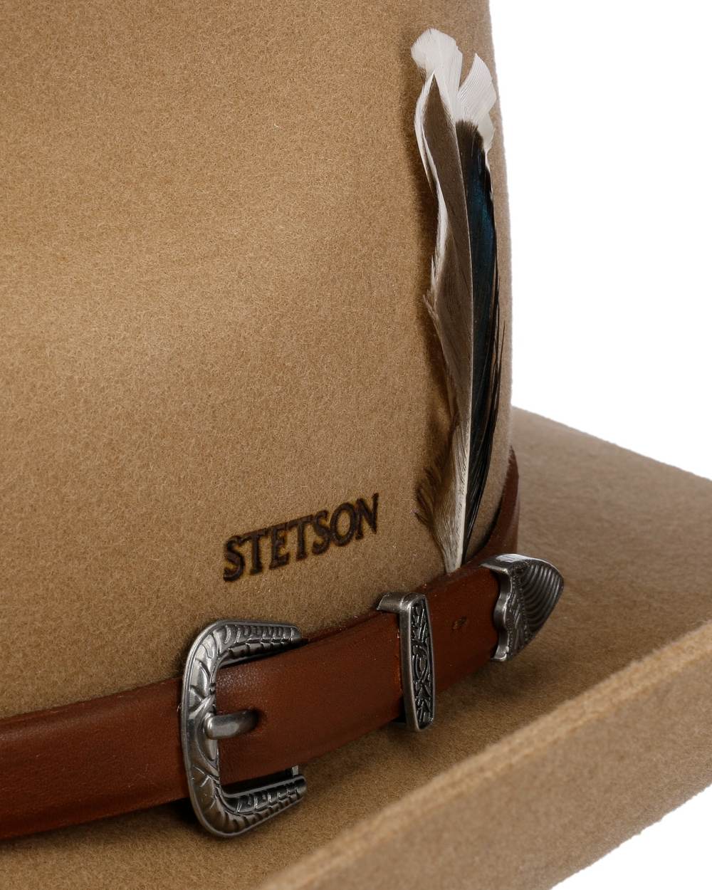 Light Almond coloured Stetson Limington Western Wool Hat on white background 