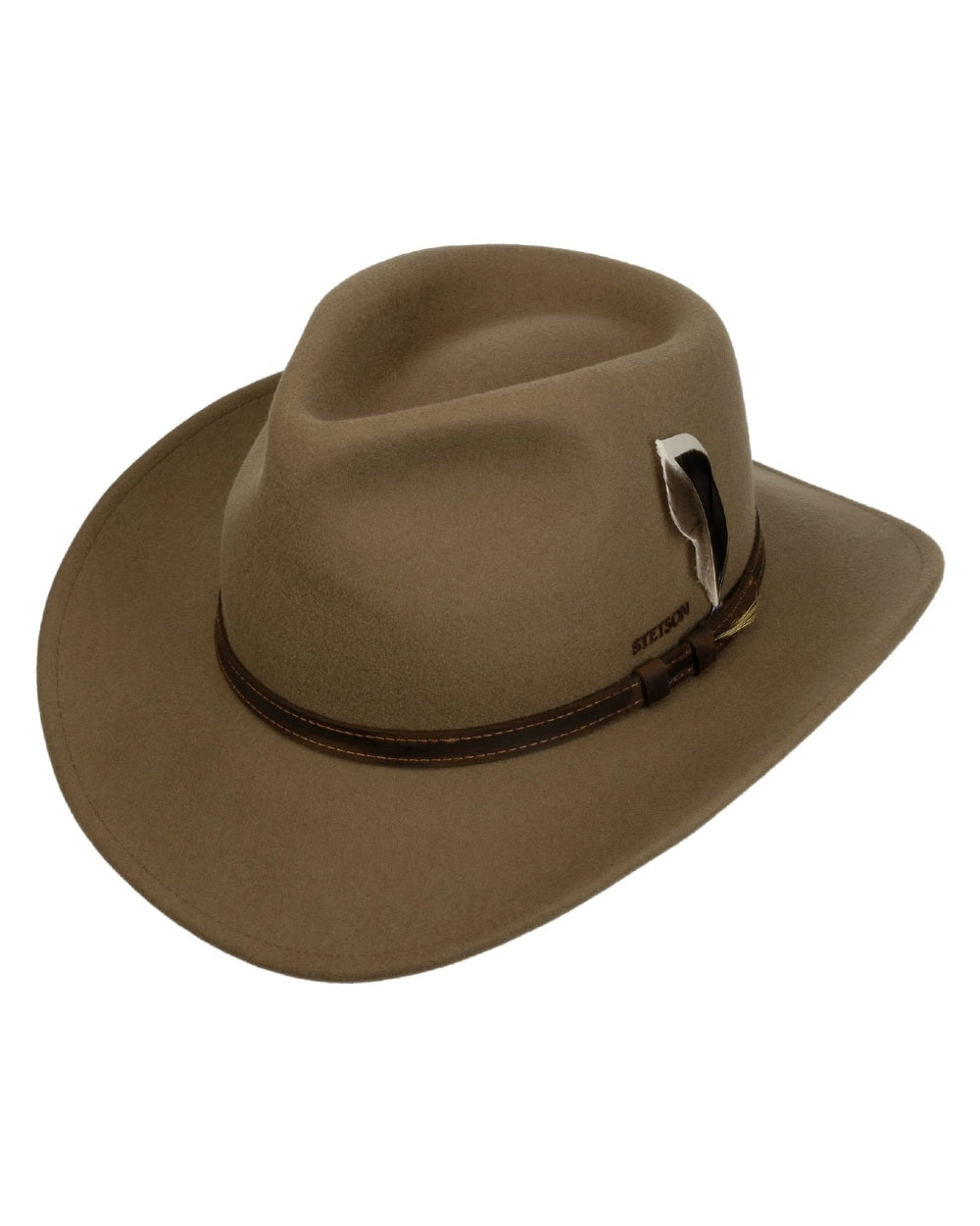 Dried Herb coloured Stetson Mobridge Western Wool Hat on white background 
