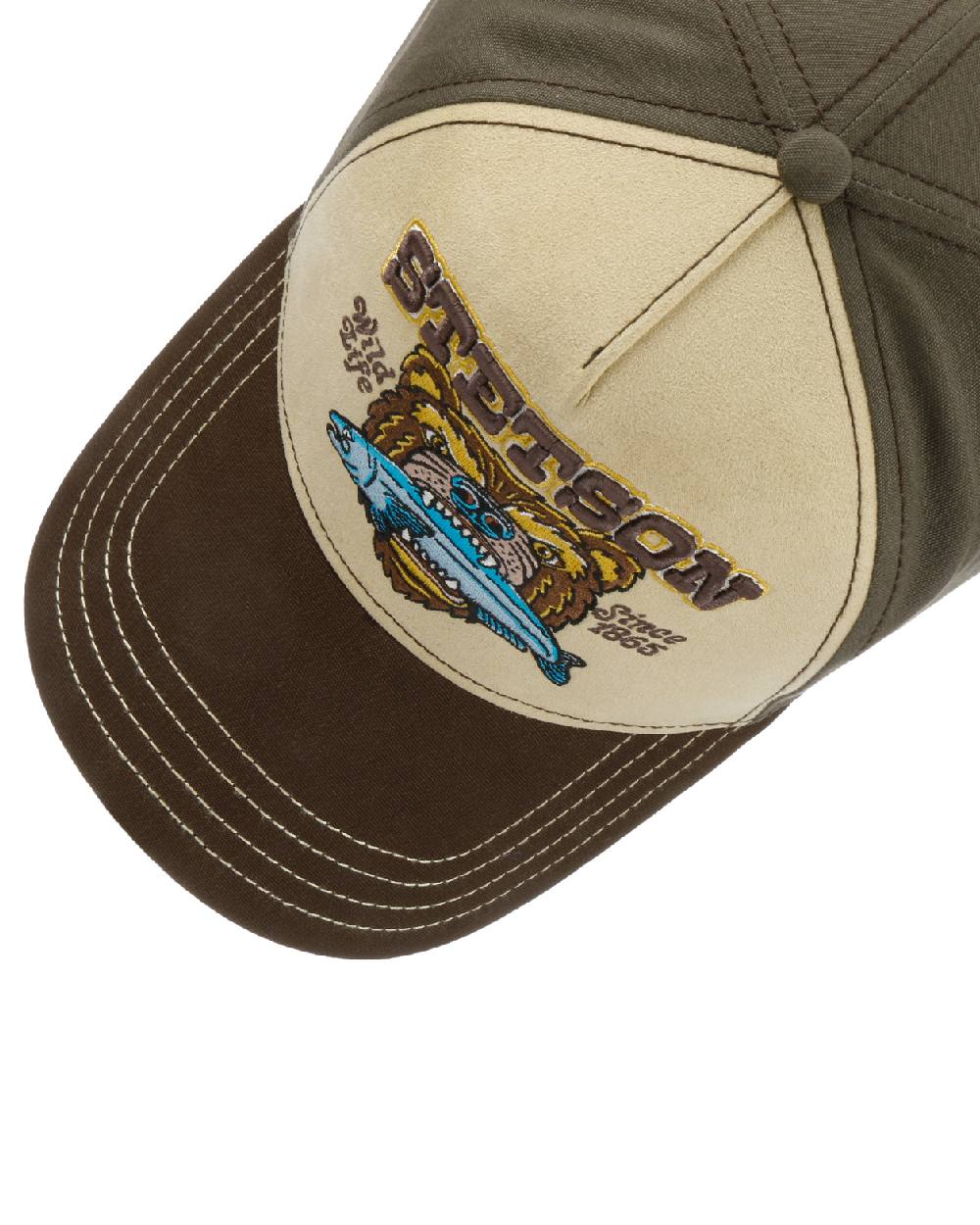 Beige Brown coloured Stetson Wild Life Since 1865 Trucker Cap on white background 