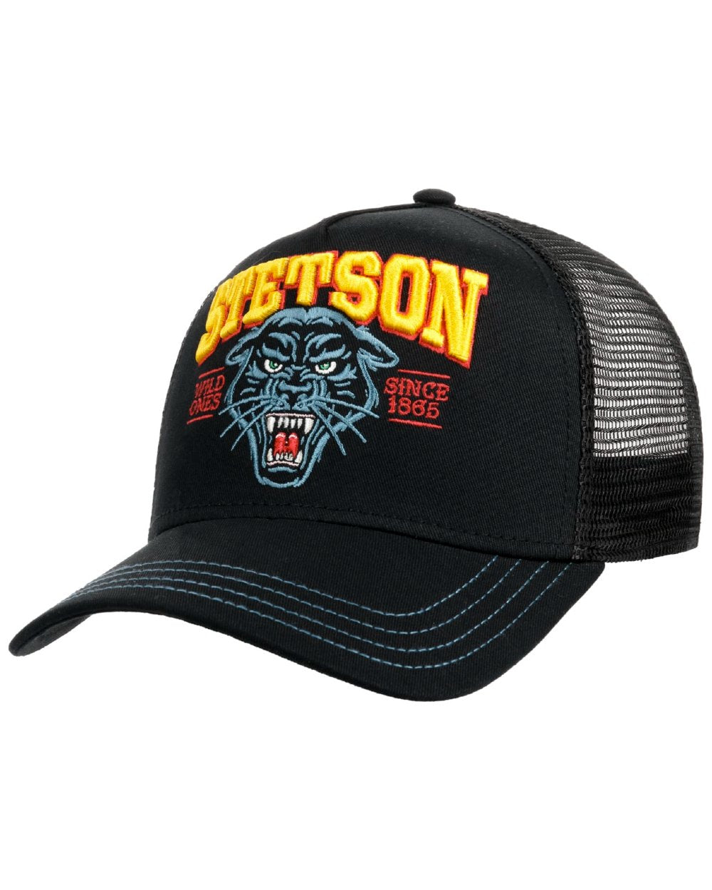 Black coloured Stetson Wild Ones Trucker Cap on white background 