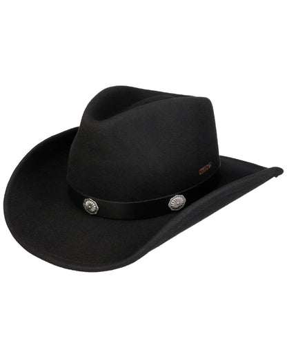 Black coloured Stetson Woolfelt Western Hat on white background 