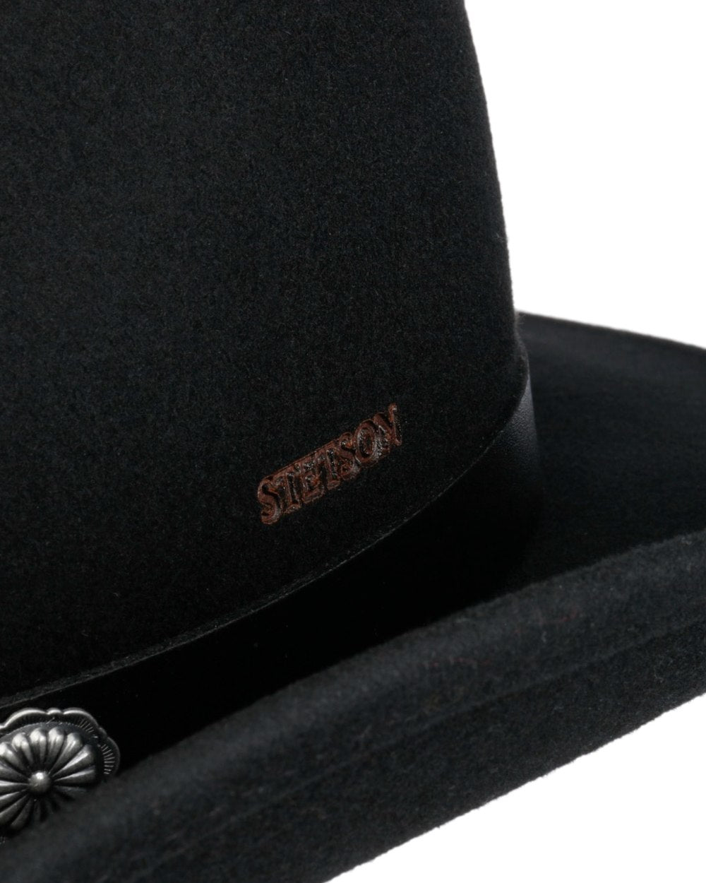 Black coloured Stetson Woolfelt Western Hat on white background 