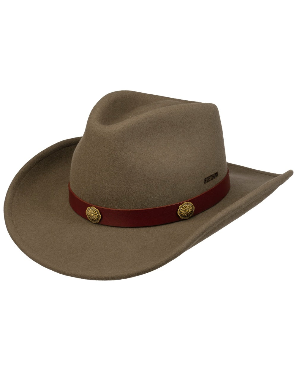 Deep Taupe coloured Stetson Woolfelt Western Hat on white background 