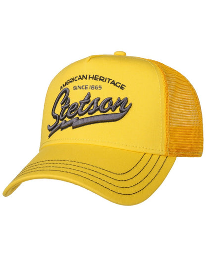 Yellow coloured Stetson American Heritage Trucker Cap on white background 