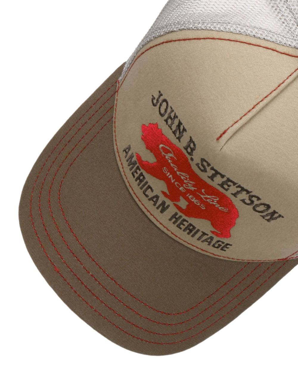Beige Coloured Stetson Childrens JBS Bear Beige Trucker Cap on white background 