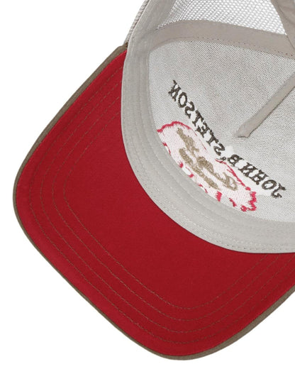 Beige Coloured Stetson Childrens JBS Bear Beige Trucker Cap on white background 