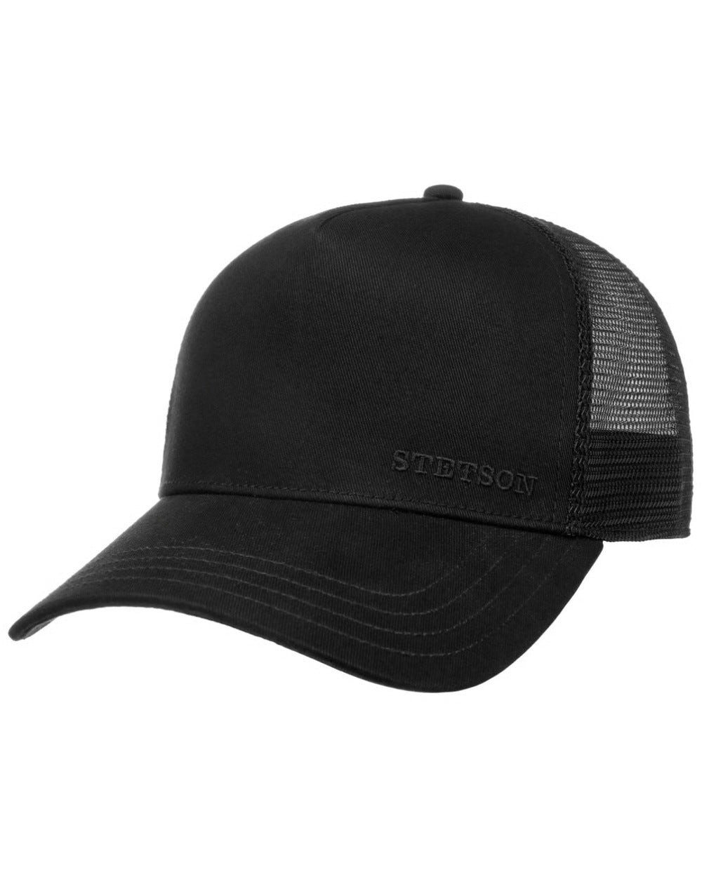 Black coloured Stetson Classic Cotton Trucker Cap on white background 