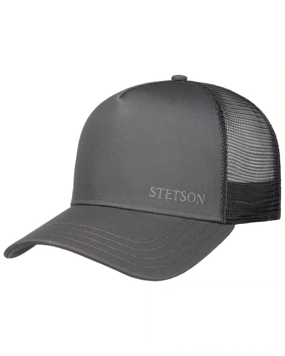 Grey coloured Stetson Classic Cotton Trucker Cap on white background 