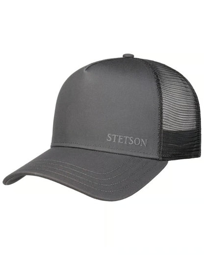 Grey coloured Stetson Classic Cotton Trucker Cap on white background 
