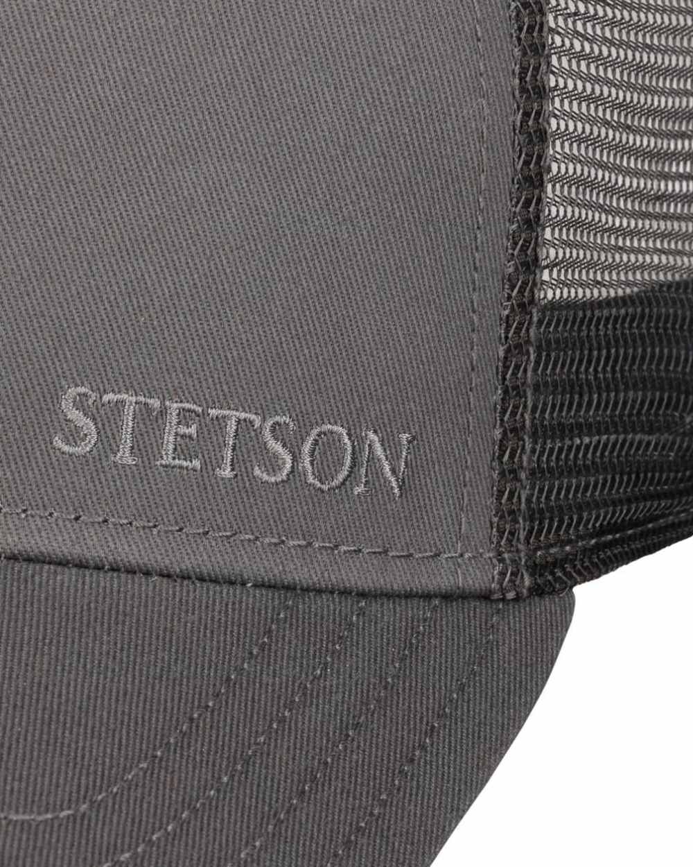 Grey coloured Stetson Classic Cotton Trucker Cap on white background 