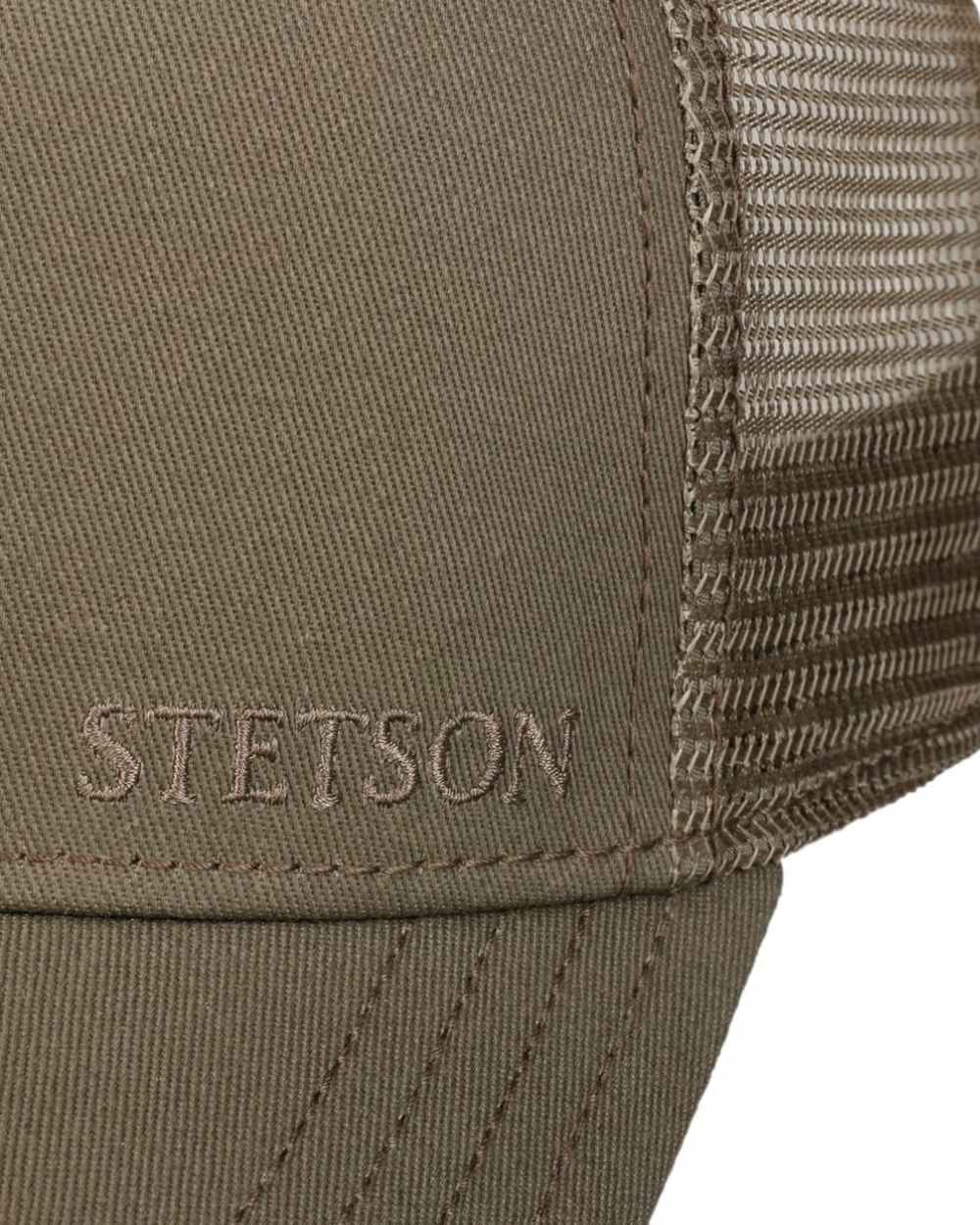 Olive coloured Stetson Classic Cotton Trucker Cap on white background 