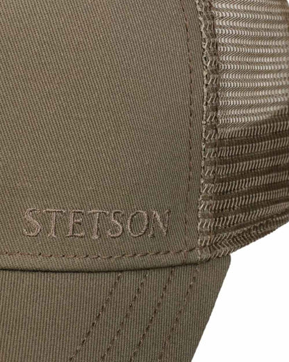 Olive coloured Stetson Classic Cotton Trucker Cap on white background 