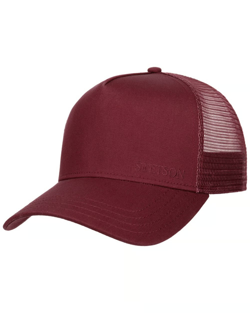 Red coloured Stetson Classic Cotton Trucker Cap on white background 
