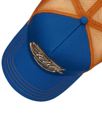Royal Blue coloured Stetson Classic Patch Trucker Cap on white background 