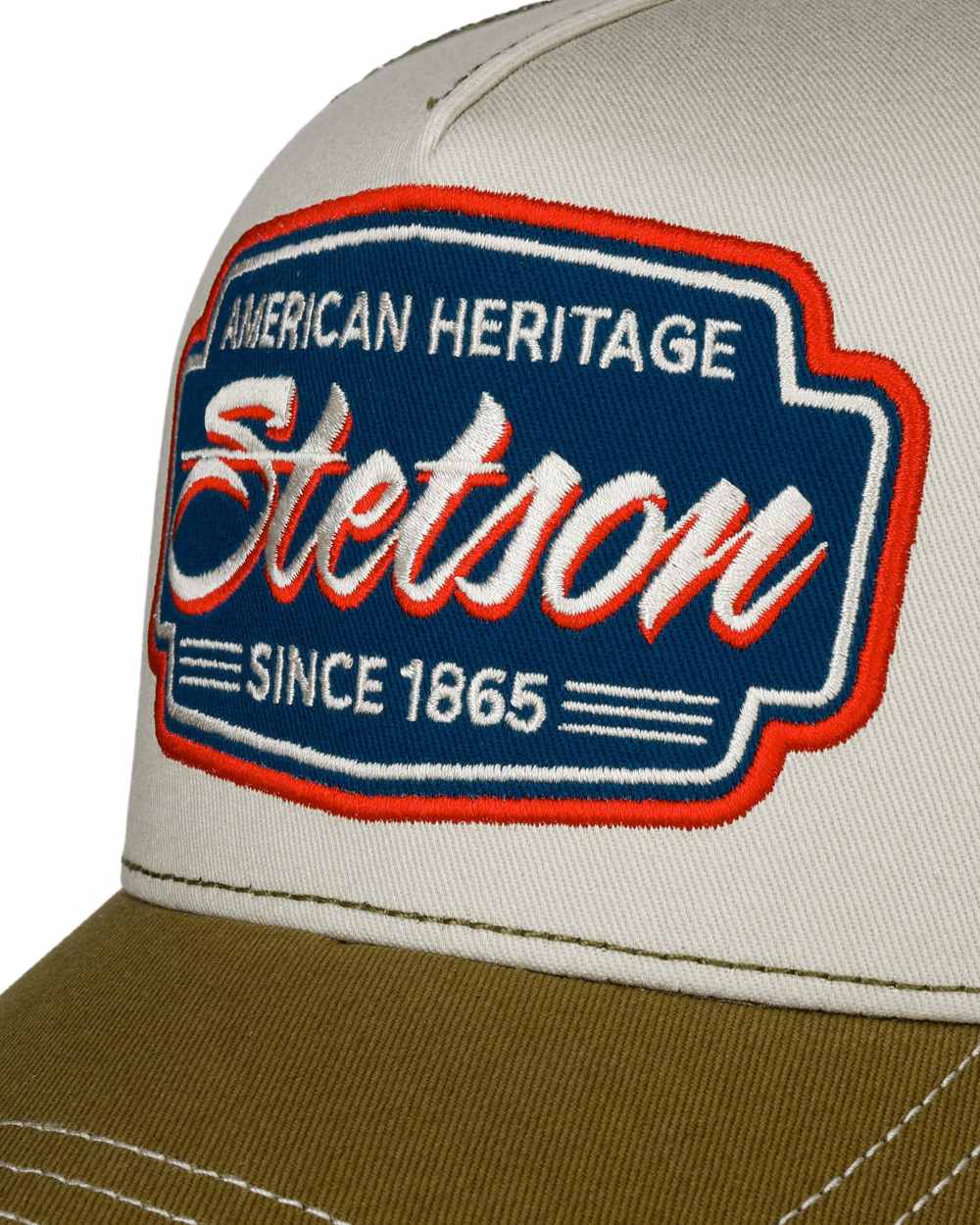 Olive Yellow coloured Stetson Classic Race Trucker Cap on white background 
