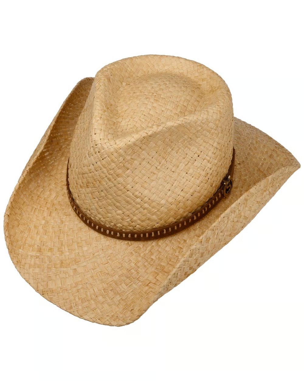 Natural coloured Stetson Fair Oaks Western Straw Hat on white background 