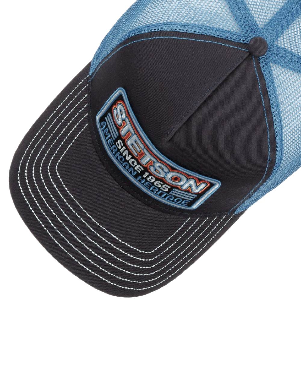Navy Coloured Stetson Glow In The Dark Trucker Cap on white background 