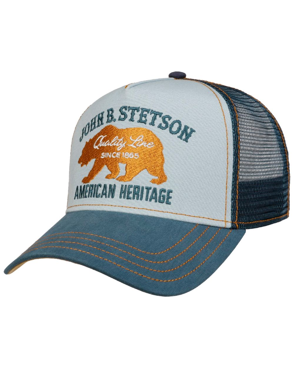 Blue Coloured Stetson JBS Bear Trucker Cap on White Background 