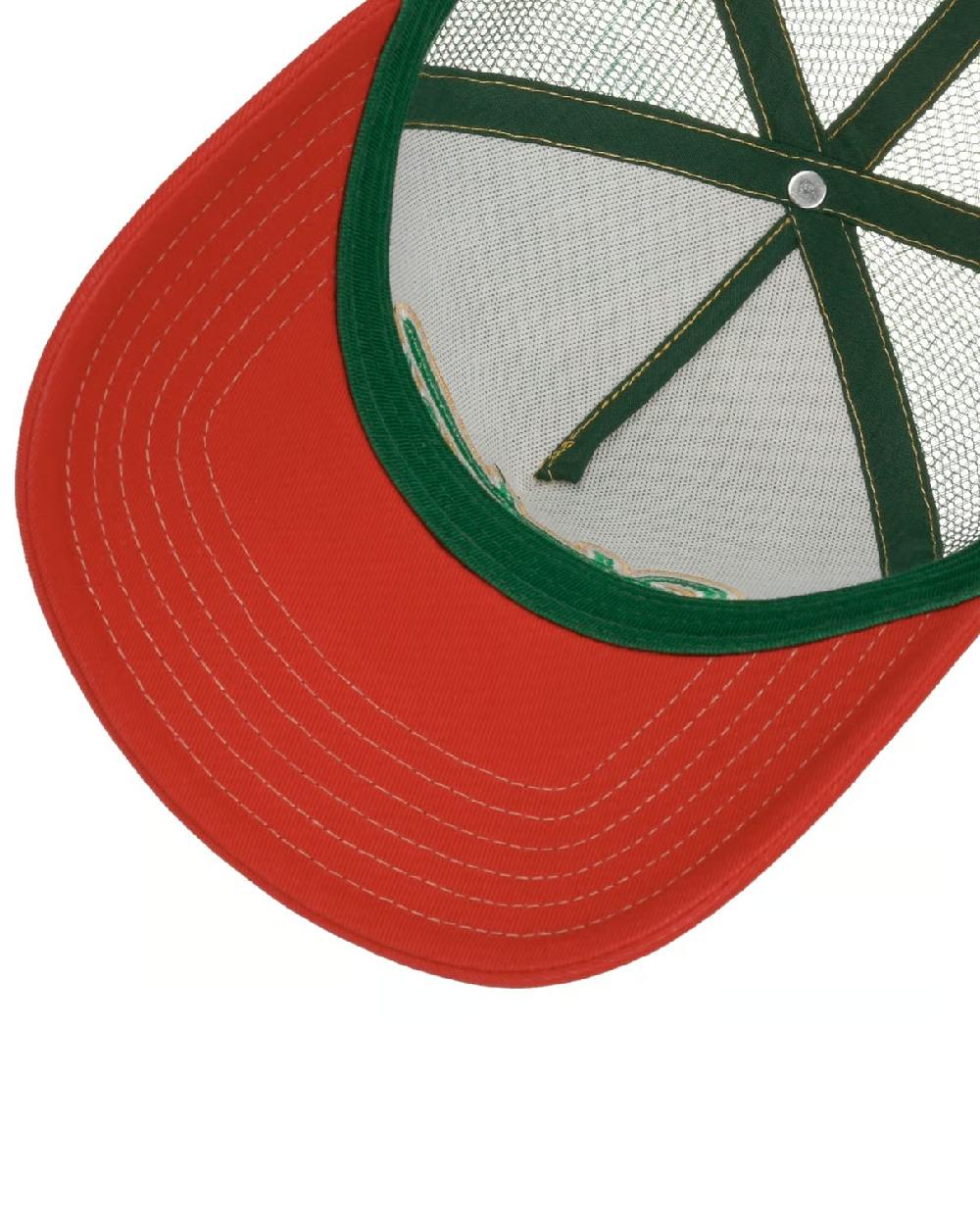 Red Offwhite coloured Stetson Lettering Trucker Cap on white background 