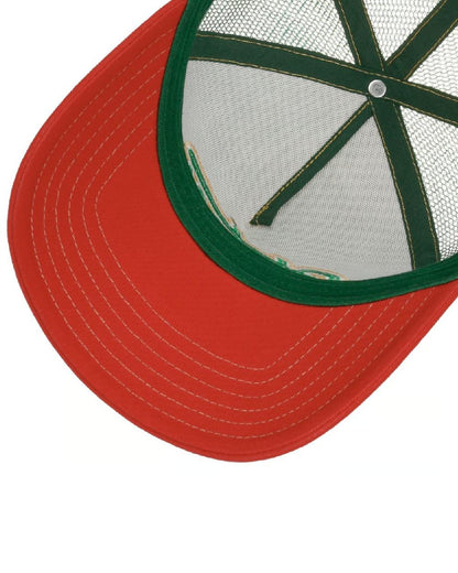 Red Offwhite coloured Stetson Lettering Trucker Cap on white background 