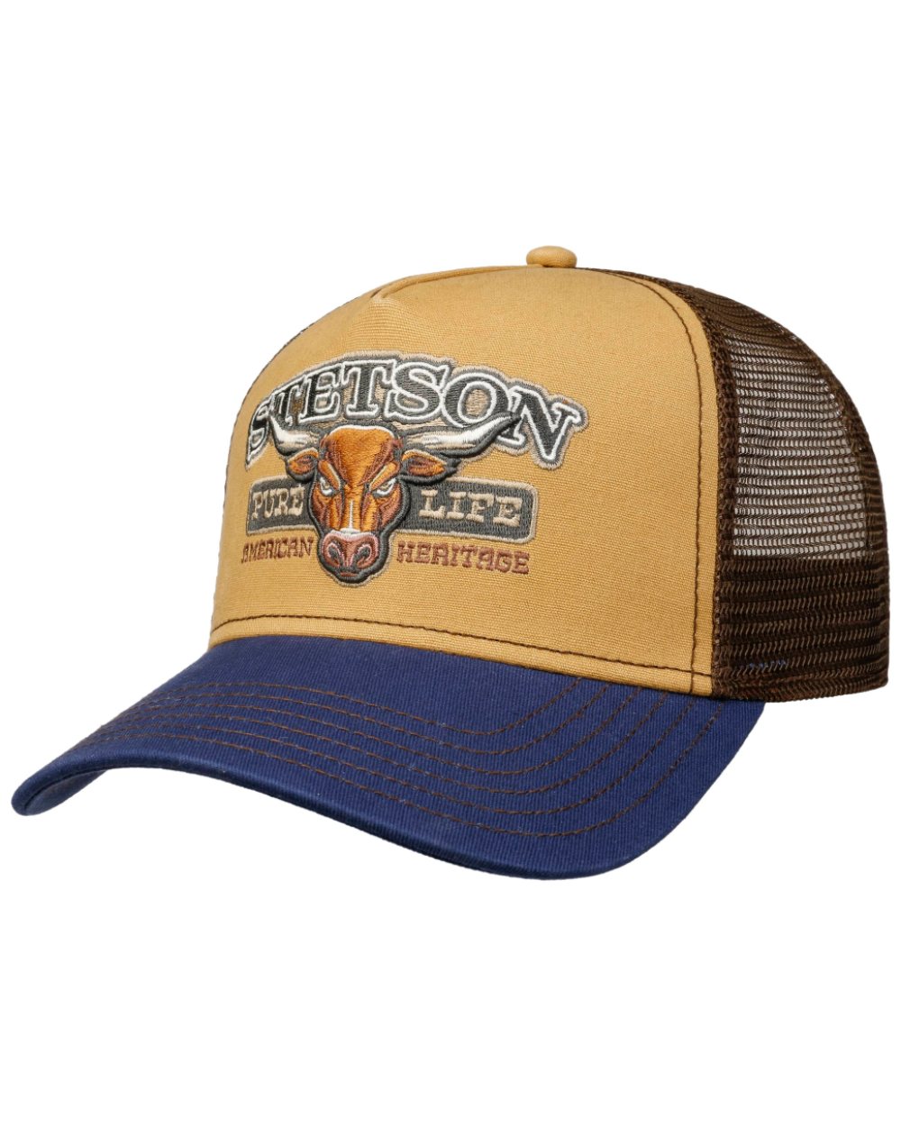 Brown Coloured Stetson New Pure Life Trucker Cap on White Background 