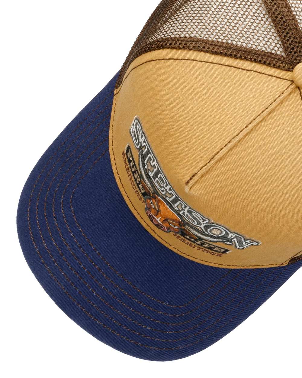 Brown Coloured Stetson New Pure Life Trucker Cap on White Background 