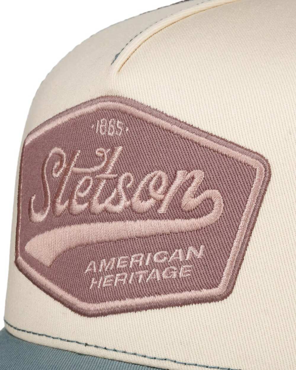 Blue Ecru coloured Stetson Pastel Trucker Cap on white background 