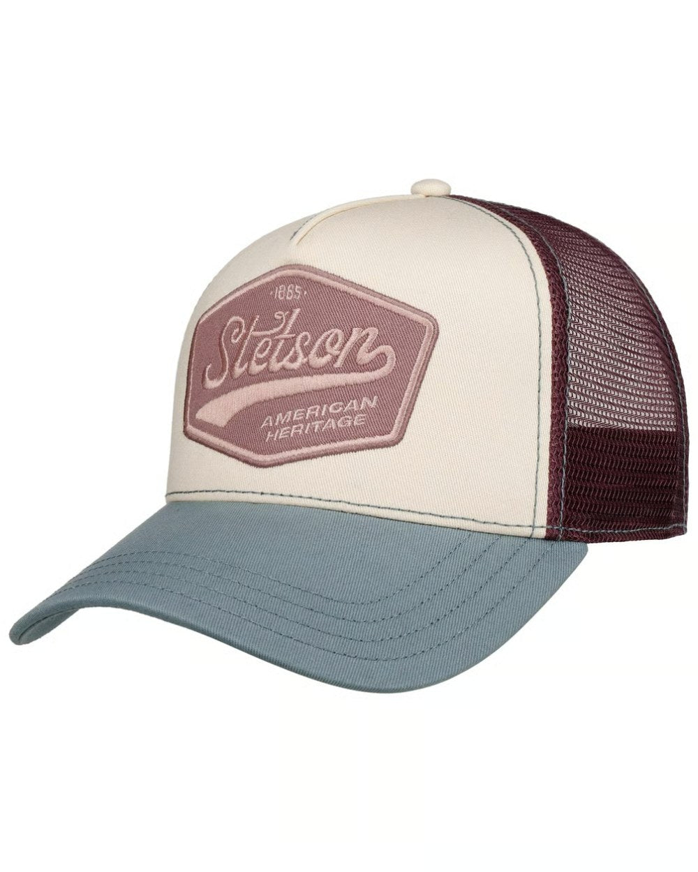 Blue Ecru coloured Stetson Pastel Trucker Cap on white background 
