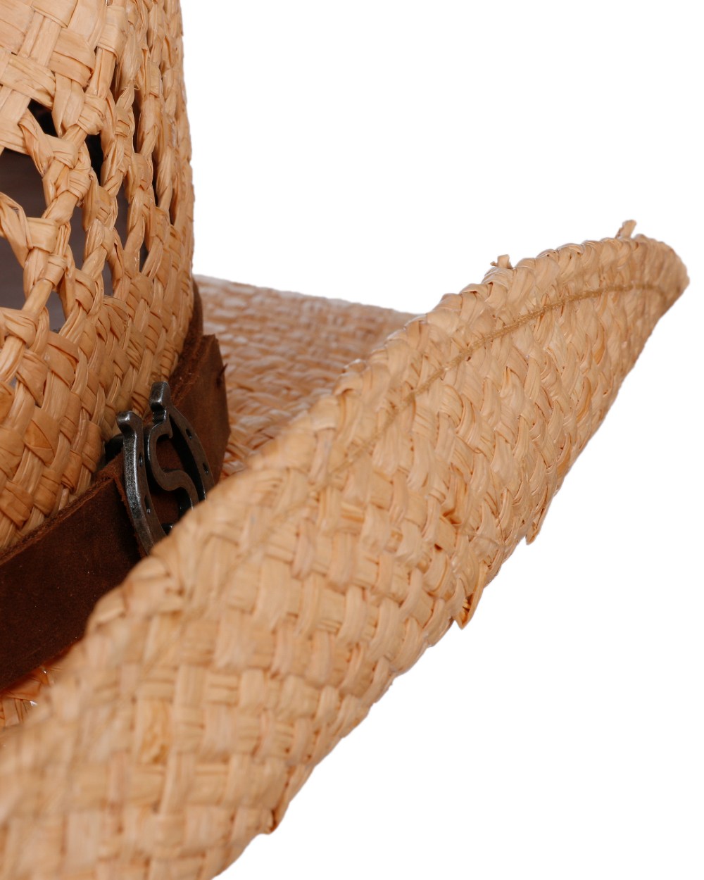 Natural coloured Stetson Rifterson Western Raffia Hat on white background 