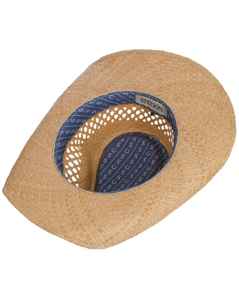 Natural coloured Stetson Rifterson Western Raffia Hat on white background 