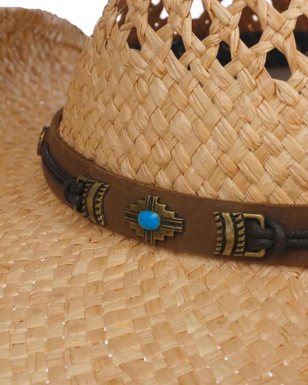 Natural coloured Stetson Rifterson Western Raffia Hat on white background 
