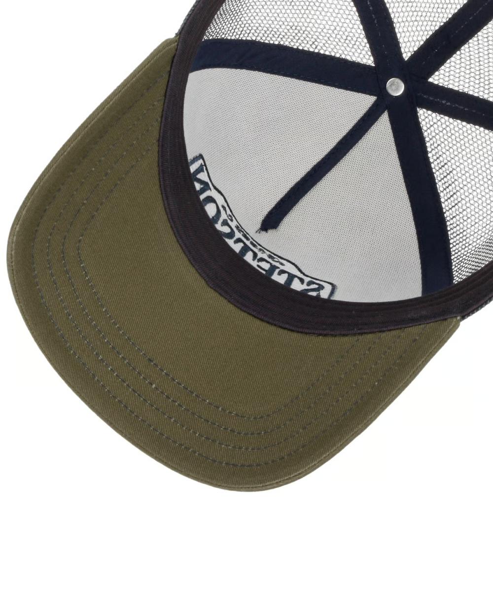 Olive Offwhite coloured Stetson Western Patch Trucker cap on white background 