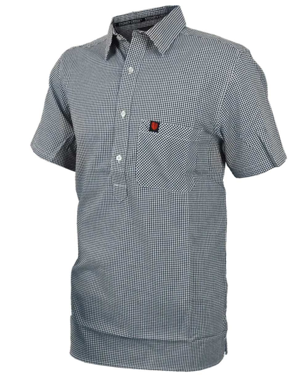 Navy Gingham Coloured Stoney reek mens Checkmate Shirt on White Background 