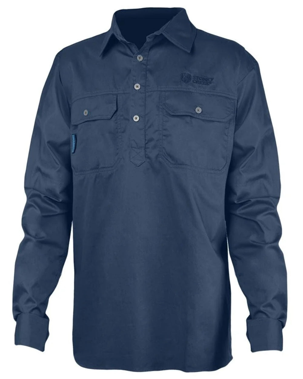 Navy coloured Stoney Creek Mens Done &amp; Dusted Shirt on white background 