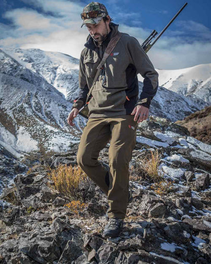Bayleaf Coloured Stoney Creek Mens Isobar Pullover on Snowy Mountain Background 