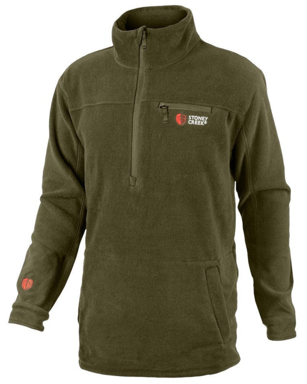 Bayleaf coloured Stoney Creek Mens Quarter Zip Fleece Top on white background 