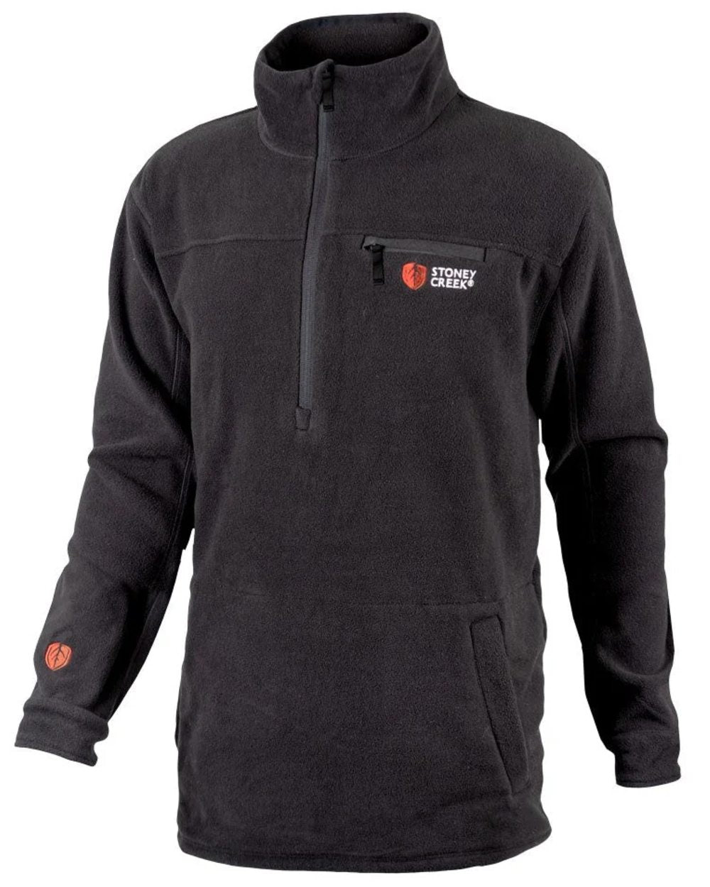 Black coloured Stoney Creek Mens Quarter Zip Fleece Top on white background 