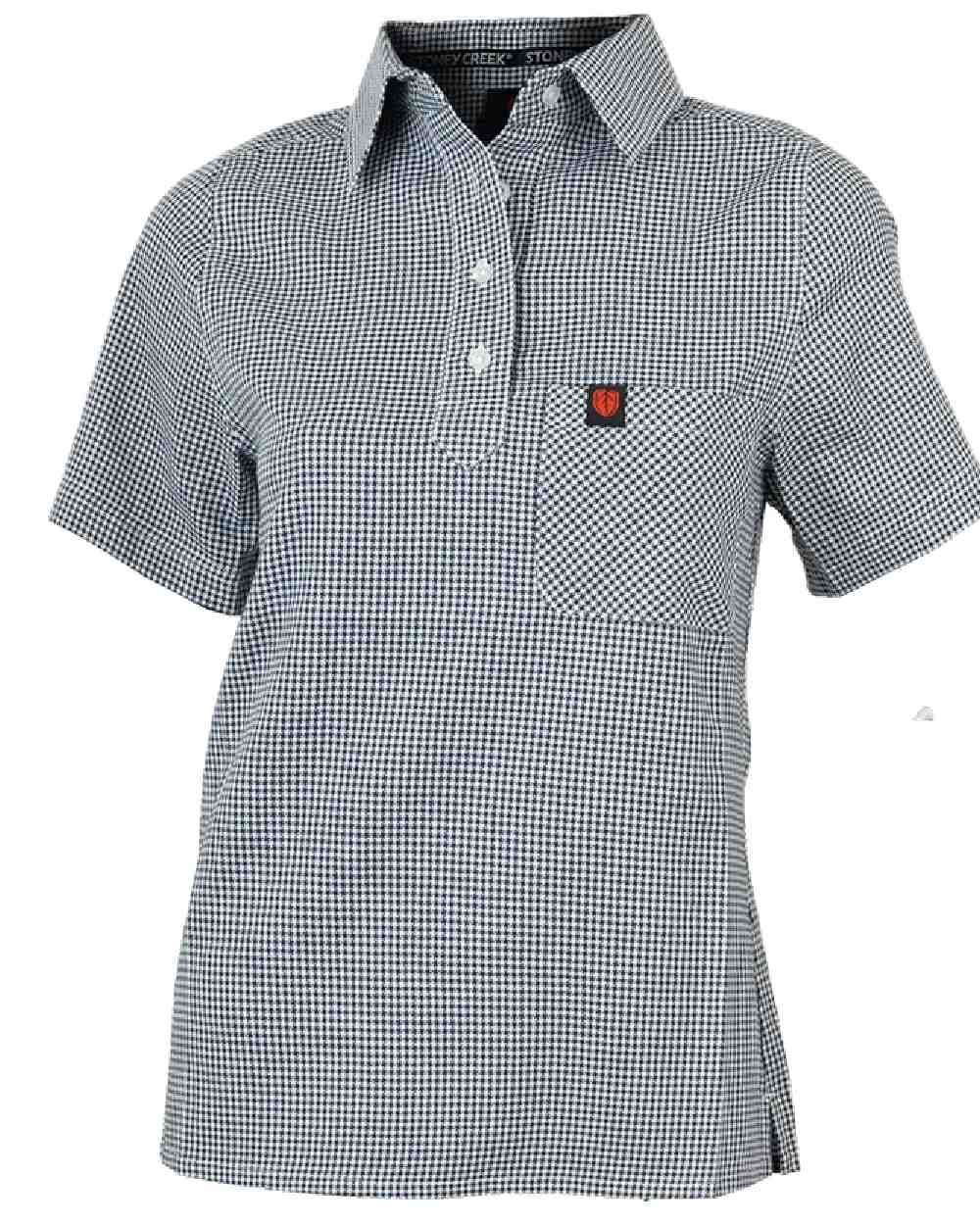 Navy Gingham Coloured Stoney CreekWomens Checkchick Shirt on White Background 