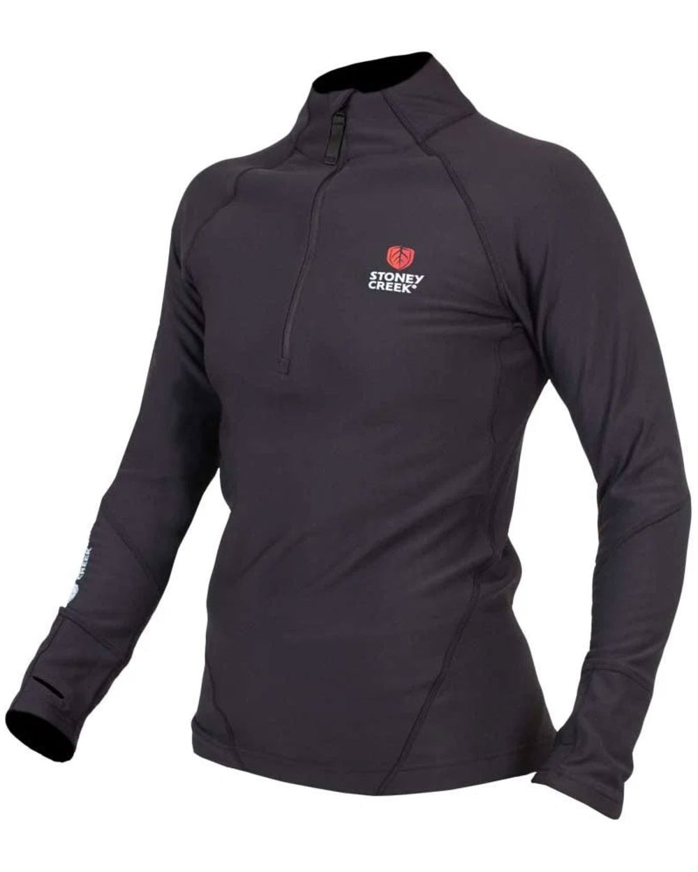 Black coloured Stoney Creek Womens SC Active Top on white background 