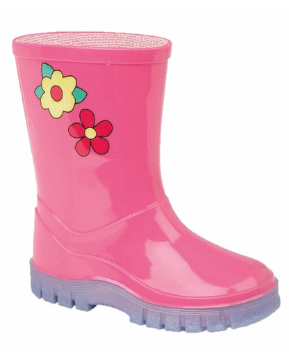Pink Lilac coloured Stormwells Childrens Puddle Wellington Boots on white background 