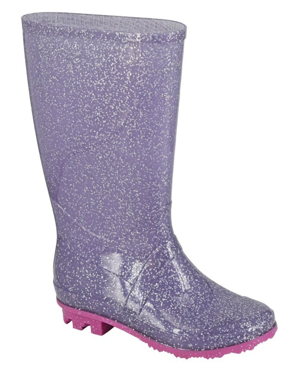 Lilac Multicolour Stormwells Childrens Glitter Wellington Boots on white background 