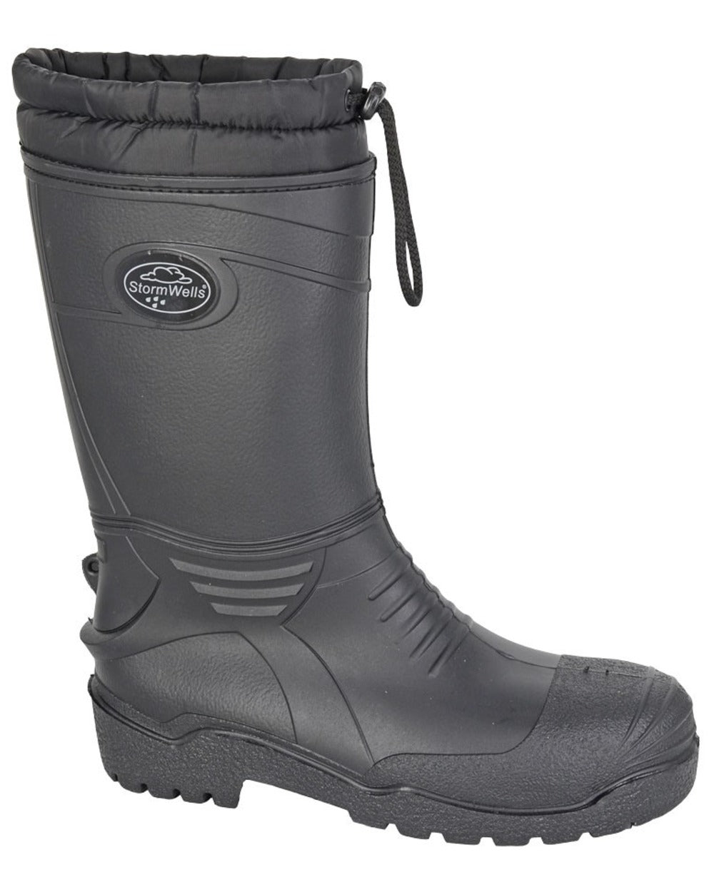 Black coloured Stormwells Mens Toggle Tie Top Polar Boots on white background 