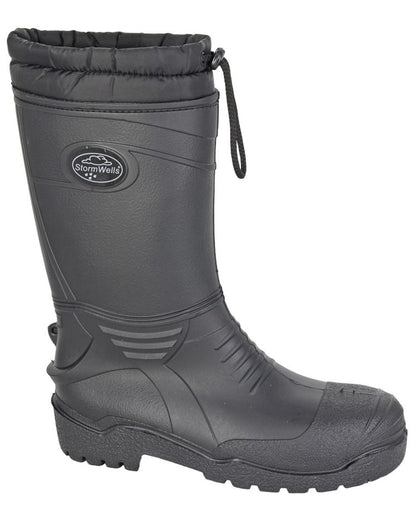 Black coloured Stormwells Mens Toggle Tie Top Polar Boots on white background 