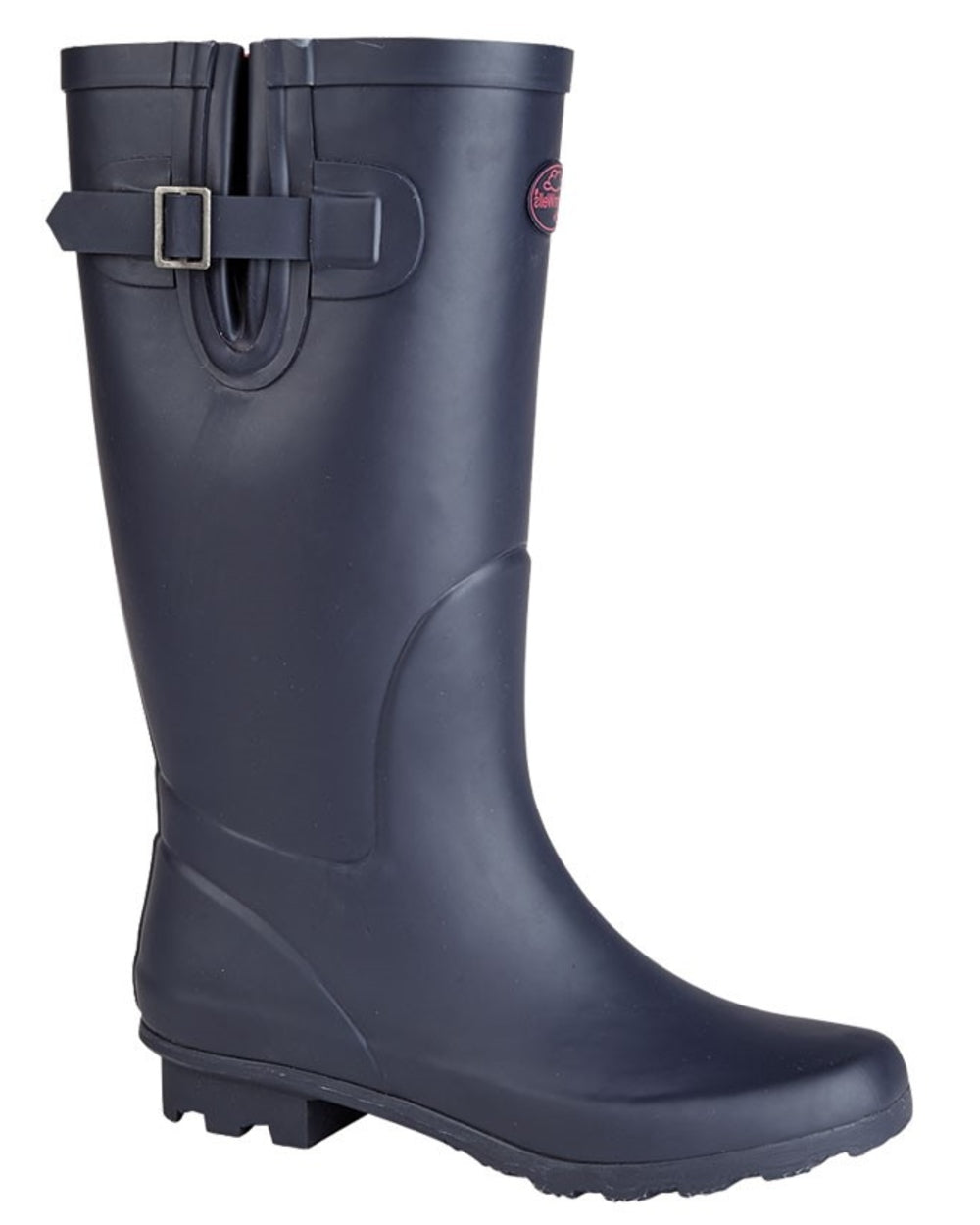 Navy Red Trim coloured Stormwells Womens Strap &amp; V-Gusset Wellington Boots on white background 