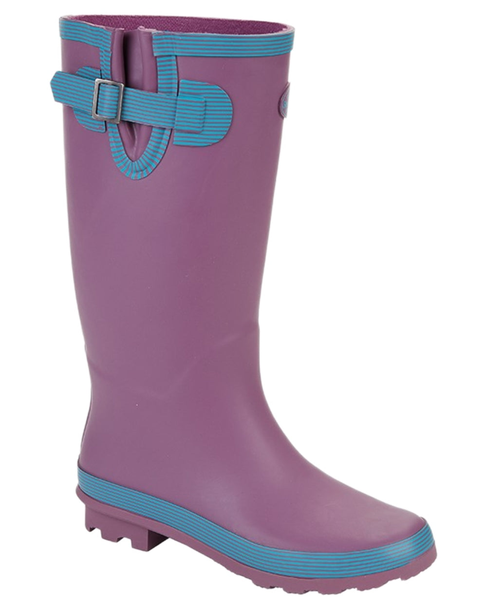 Lilac Turquoise coloured Stormwells Womens V-Gusset Wellington Boots on white background 