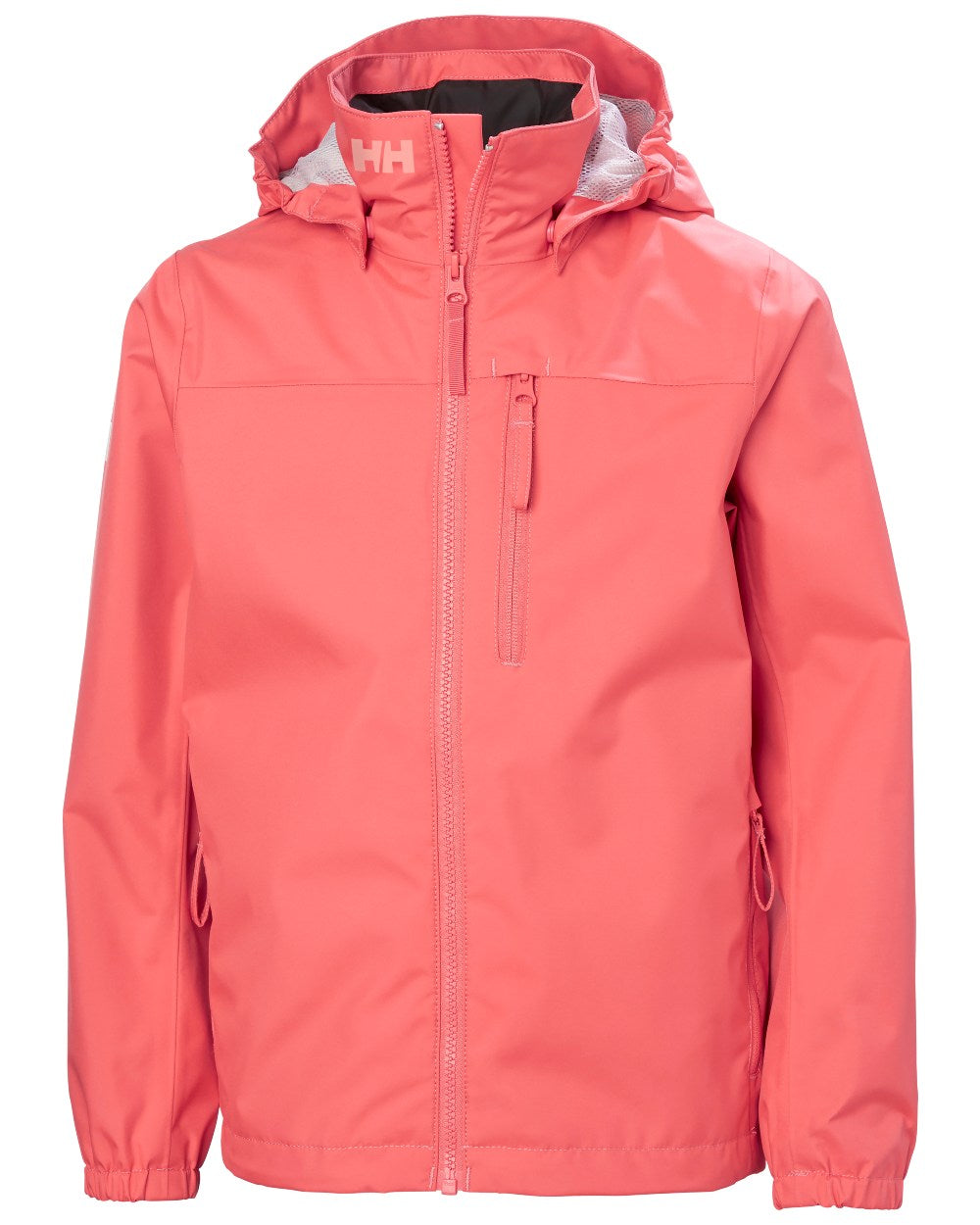 Sunset Pink Coloured Helly Hansen Childrens Crew Hooded Jacket On A White Background 