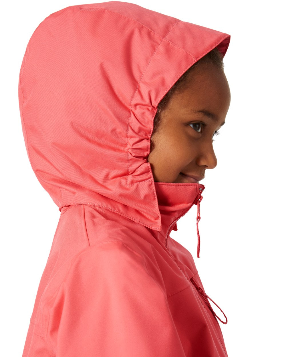 Sunset Pink Coloured Helly Hansen Childrens Crew Hooded Jacket On A White Background 