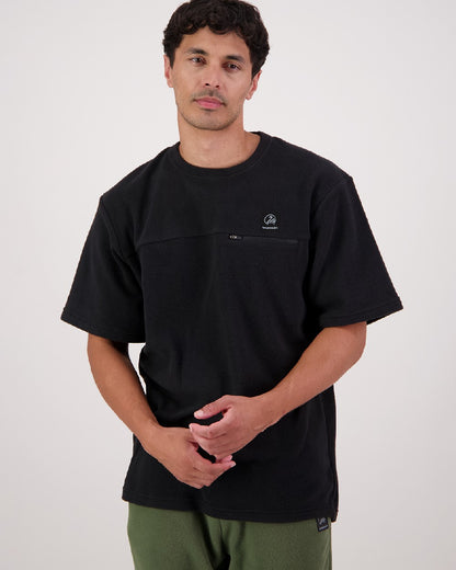 Black Coloured Swanndri High Rock Mens Fleece T Shirt on White Background 